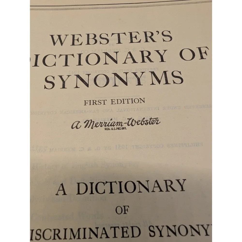 Webster's Dictionary of Synonyms 1951 1st Edition